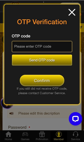 Step 2: The system displays an OTP Verification message. Click Send OTP Code to perform verification